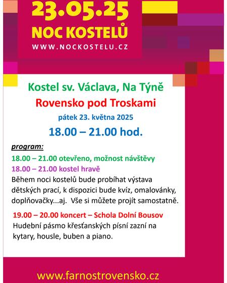 Noc  kostelů - program v kostele sv. Václava v Rovensku p. Tr.